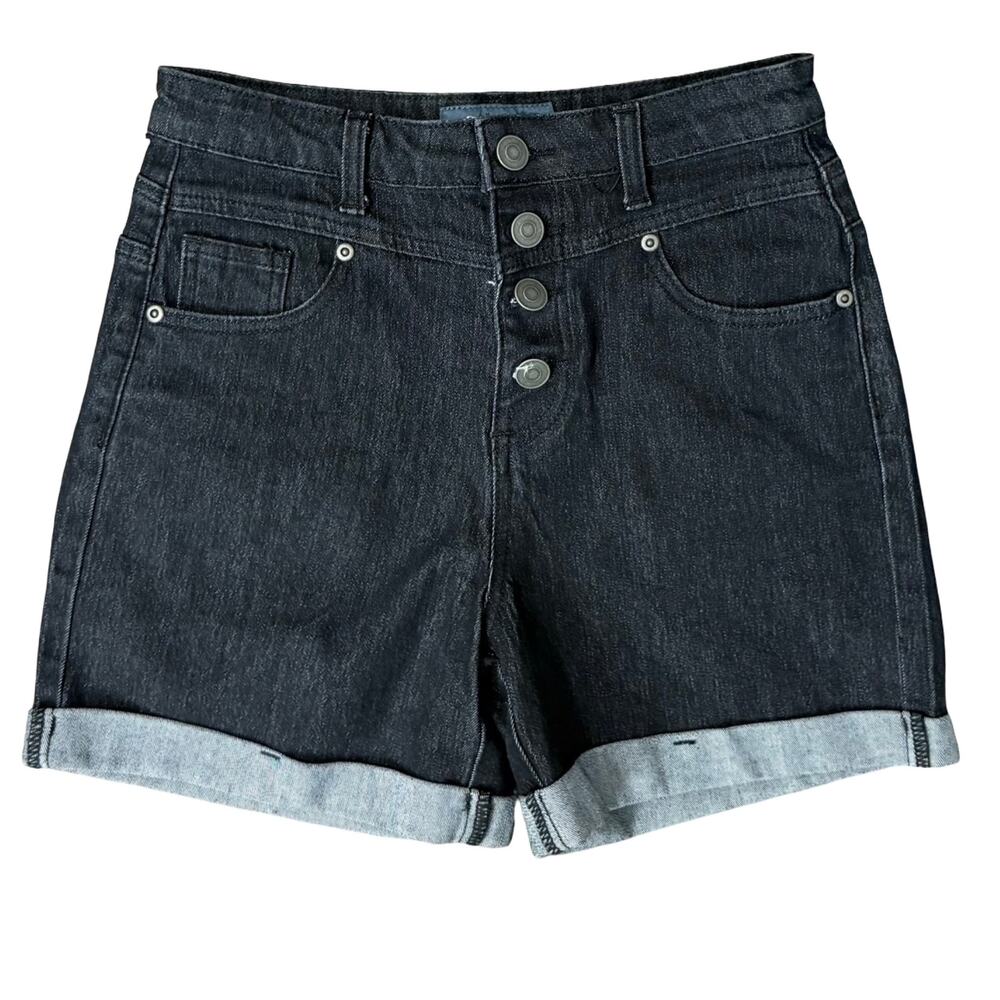 Modcloth Navy Blue Dark Wash Button Fly High Rise Stretch Cuffed Shorts size 4 - Picture 2 of 9